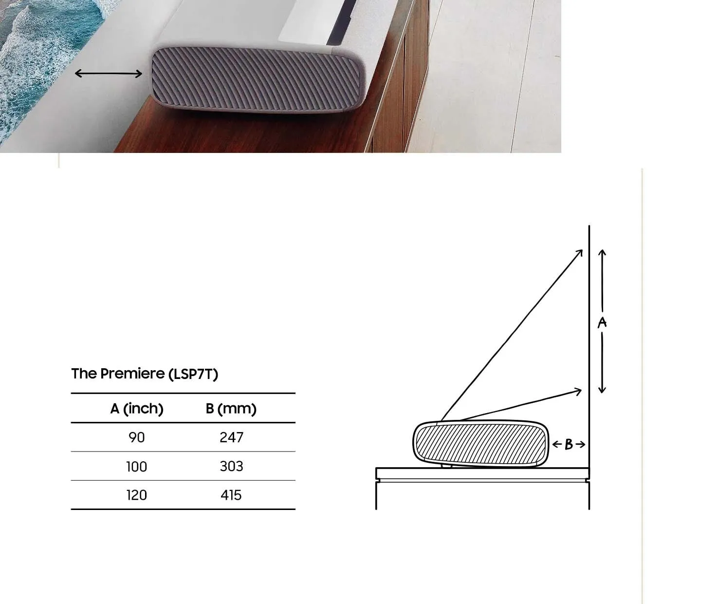 מקרן לייזר חכם באיכות 4K עד 120" עם מערכת סאונד מובנית תוצרת Samsung דגם sp-lsp7t The Premiere