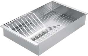Stainless steel colander with removable draining rack
