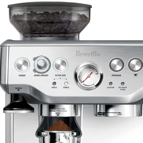 the Barista Express Espresso Machine in Brushed Stainless Steel dose-control grinding