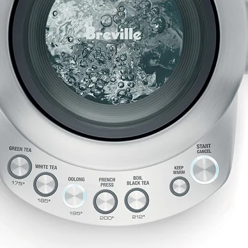 the IQ Kettle in Brushed Stainless Steel with keep warm button