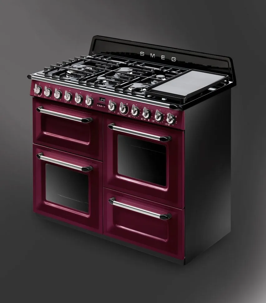 SMEG תנור משולב עם כיריים גז, 3 תאי אפיה ותא אחסון תחתון צבע אדום יין, 110 ס"מ מסדרת Victoria תוצרת SMEG דגם TR4110RWF — תמונה 3