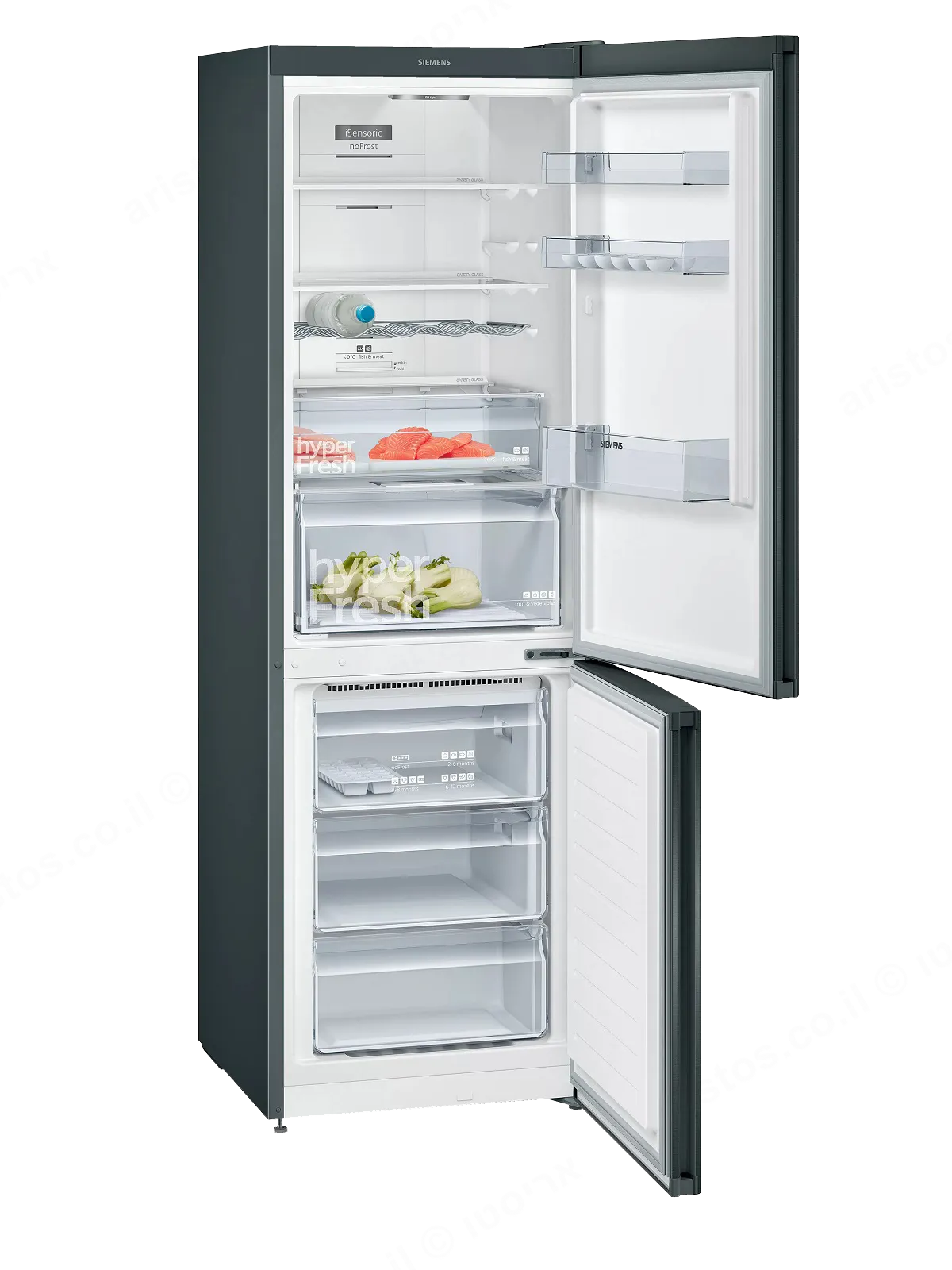 Siemens מקרר מקפיא תחתון 120 ס"מ קו ארון נירוסטה שחורה ננו מט תוצרת Siemens דגם KG36NXXDF 120 — תמונה 2