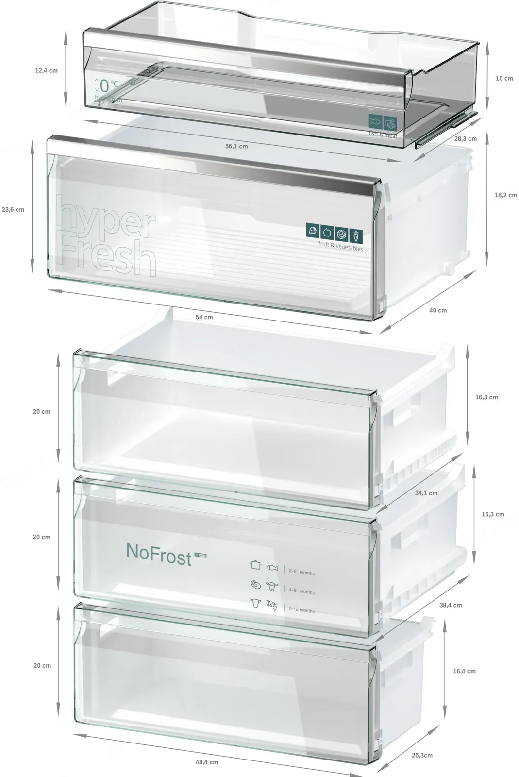 Siemens מקרר קו ארון מקפיא תחתון 140 ס"מ 880 ליטר NO FROST hyperFresh זכוכית סאטן שחורה מט תוצרת Siemens דגם KG49NSBBF 140 — תמונה 12