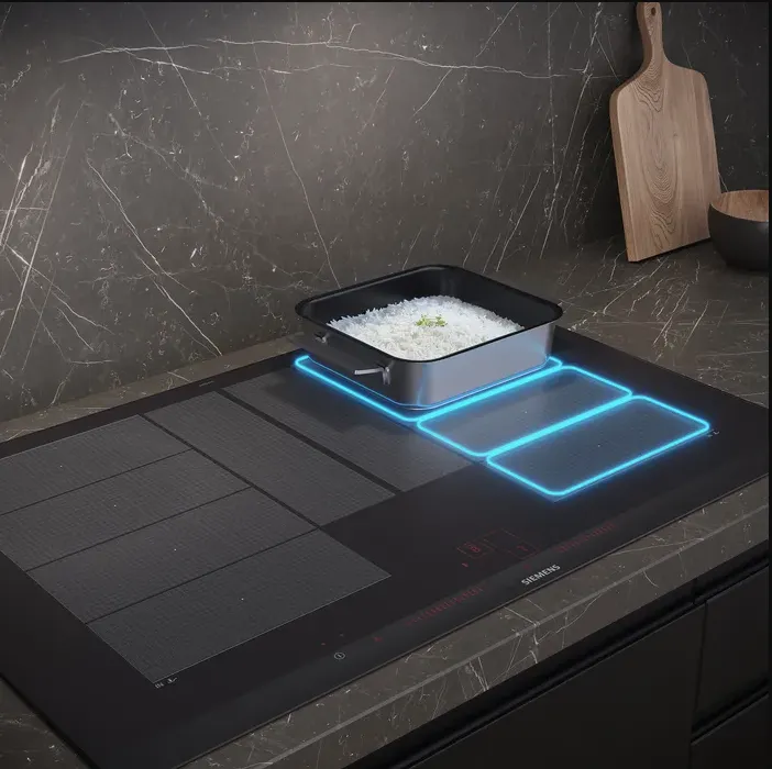 כיריים אינדוקציה 90 ס"מ flexInduction גימור שחור מט נגד שריטות סדרת Studio Line IQ700  תוצרת Siemens דגם EX97BNVV6E