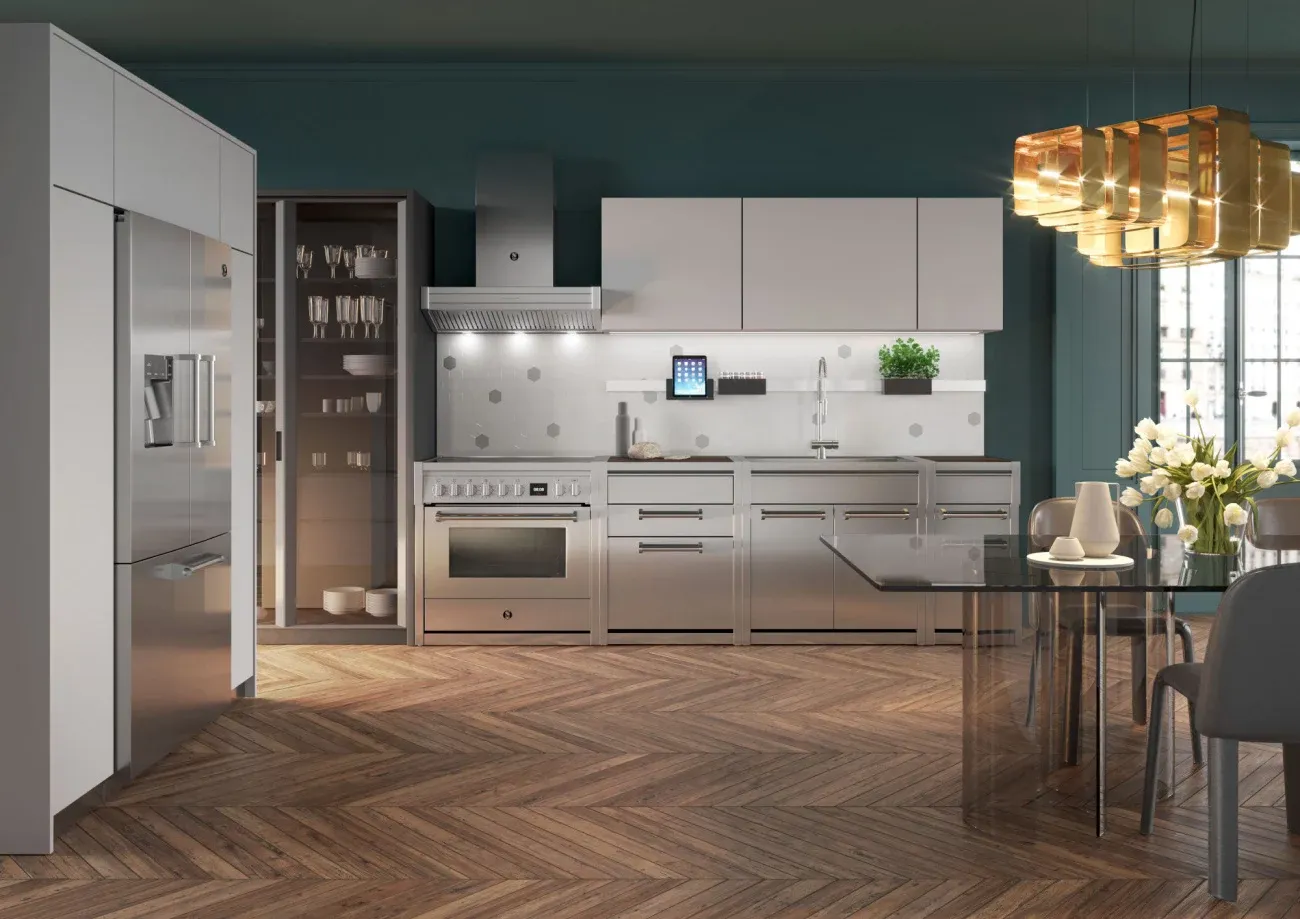 תנור דו תאי COMBISTEAM משולב כיריים 120 ס"מ 315 מעלות גימור לבן תוצרת Steel דגם GENESI 120 NUVOLA