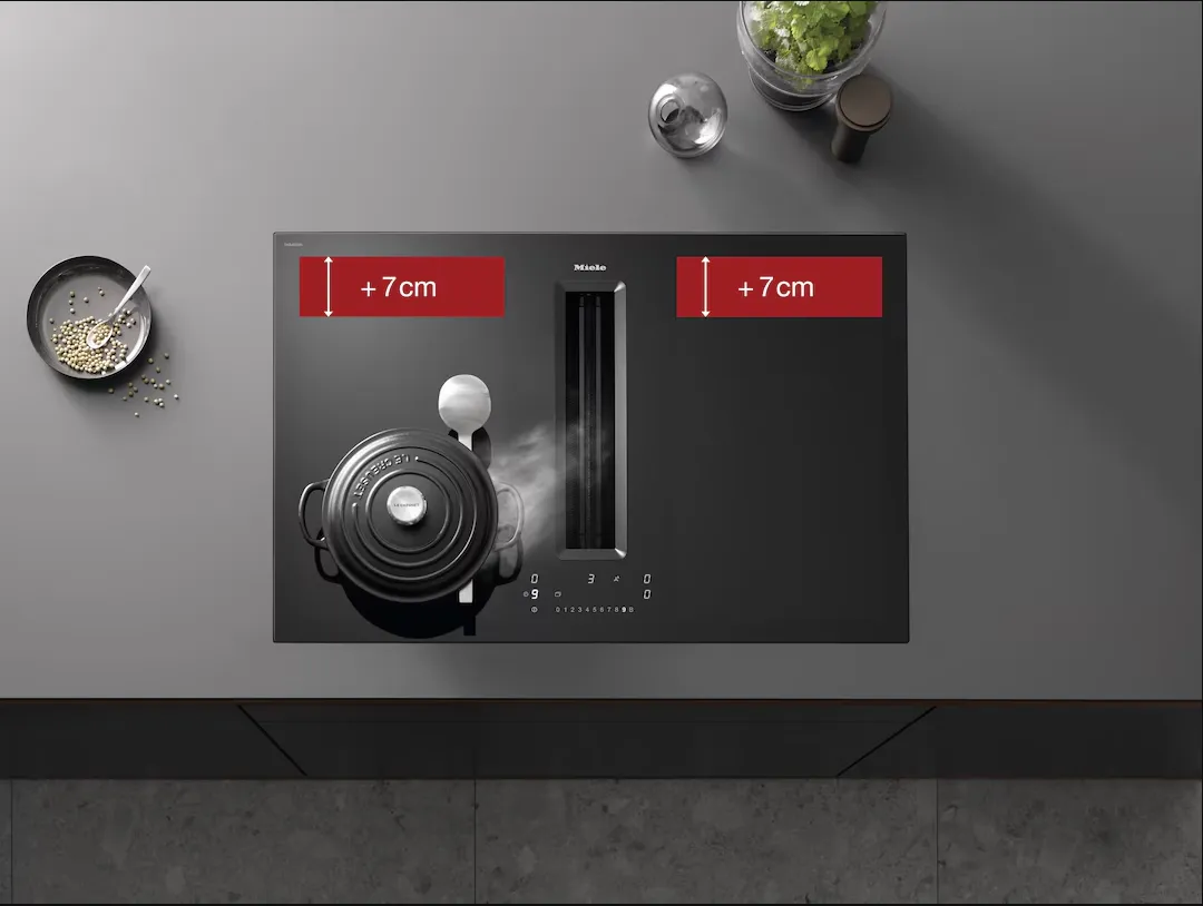 Miele כיריים אינדוקציה 80 ס"מ PowerFlex XL בשילוב קולט אדים התקנה שטוחה גימור שחור מט תוצרת Miele דגם KMDA 7876 FL-A — תמונה 8