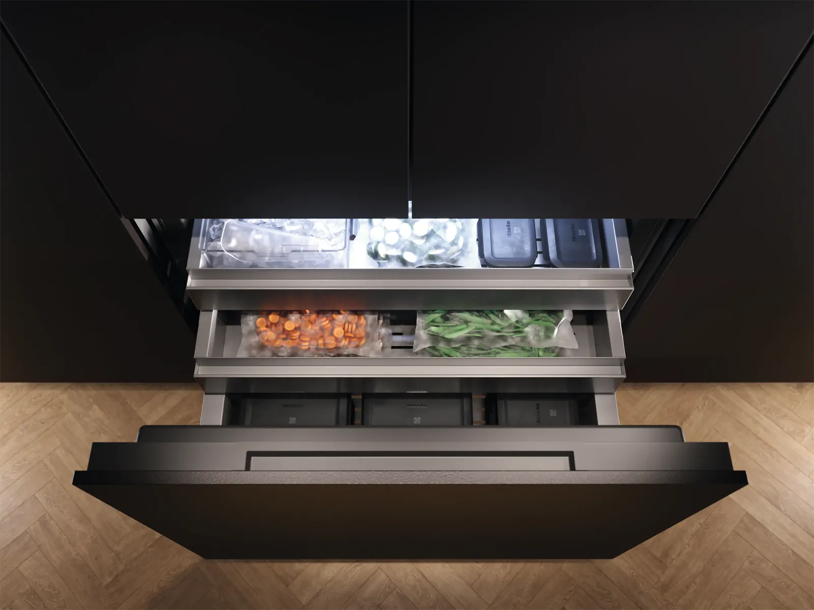 Miele מקרר אינטגרלי מקפיא תחתון 90 ס"מ IceMaker FrenchDoor דלת Push2open סדרת MasterCool תוצרת Miele דגם KFMC 3844 FD — תמונה 4