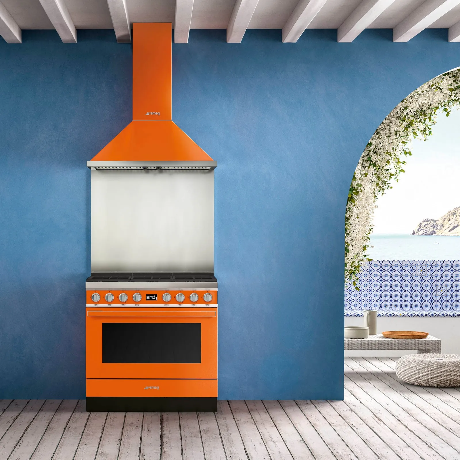 SMEG קולט אדים 90 ס"מ צמוד קיר צבע כתום סדרת Portofino תוצרת SMEG דגם KPF9OR — תמונה 4