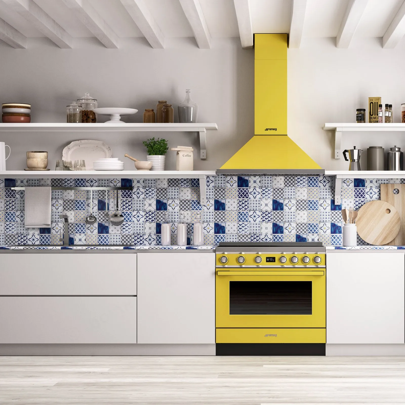 SMEG קולט אדים 90 ס"מ צמוד קיר צבע צהוב סדרת Portofino תוצרת SMEG דגם KPF9YW — תמונה 5