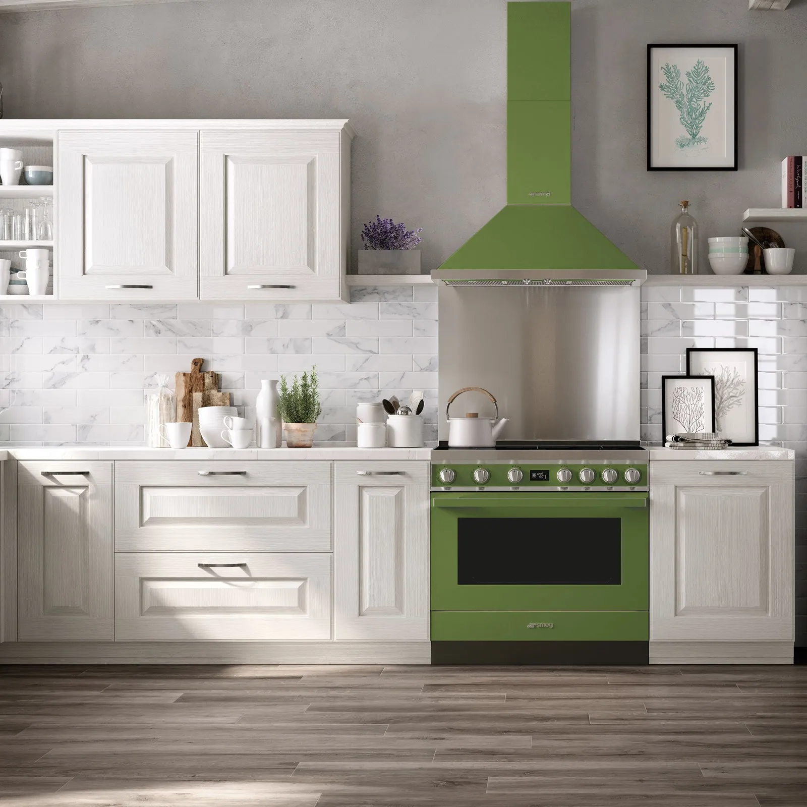 SMEG קולט אדים 90 ס"מ צמוד קיר צבע ירוק זית סדרת Portofino תוצרת SMEG דגם KPF9OG — תמונה 5