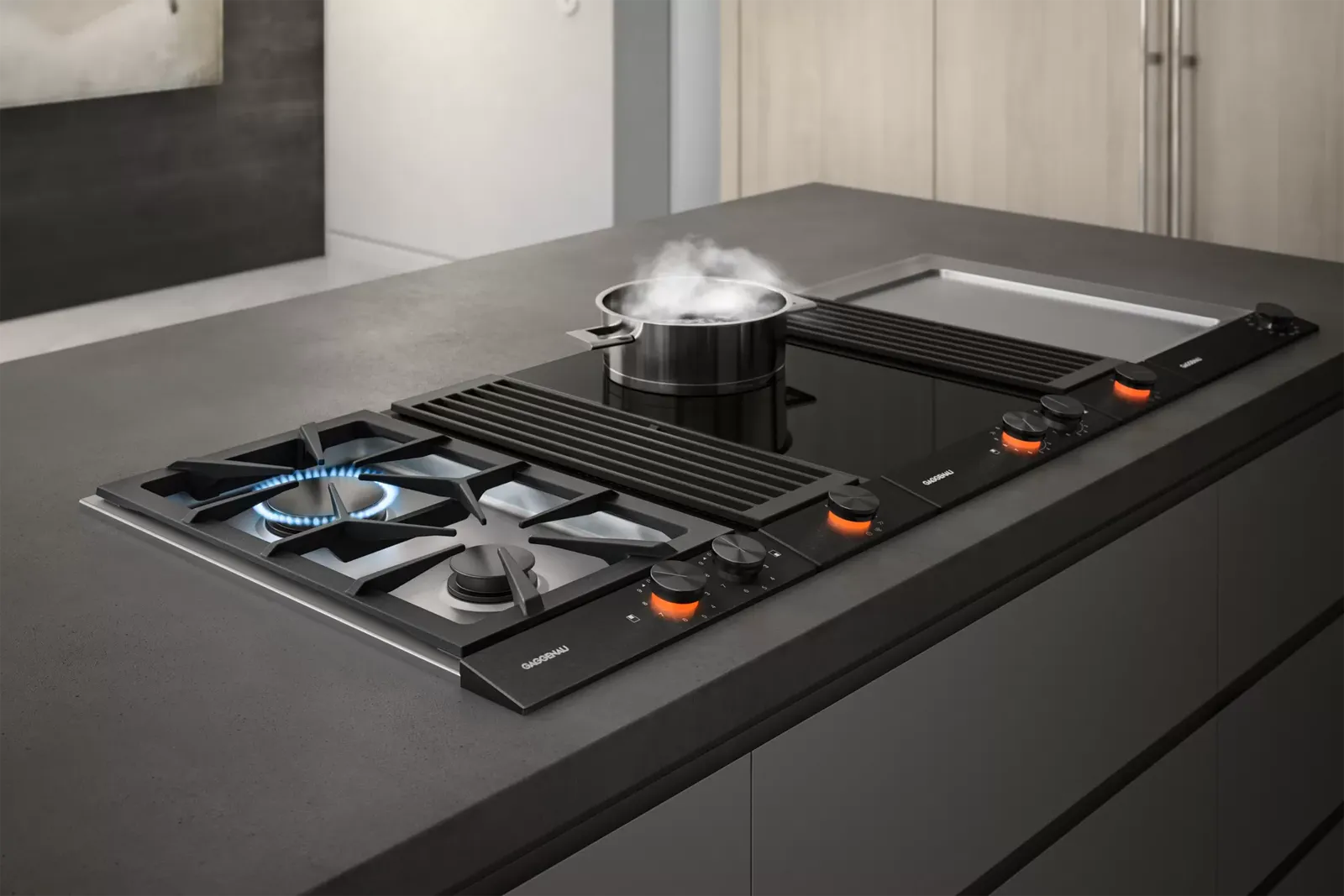 GAGGENAU כיריים דומינו גז 28 ס"מ 2 מבערים נירוסטה פאנל שחור מט סדרה Vario 200 תוצרת GAGGENAU דגם VG232120F — תמונה 6
