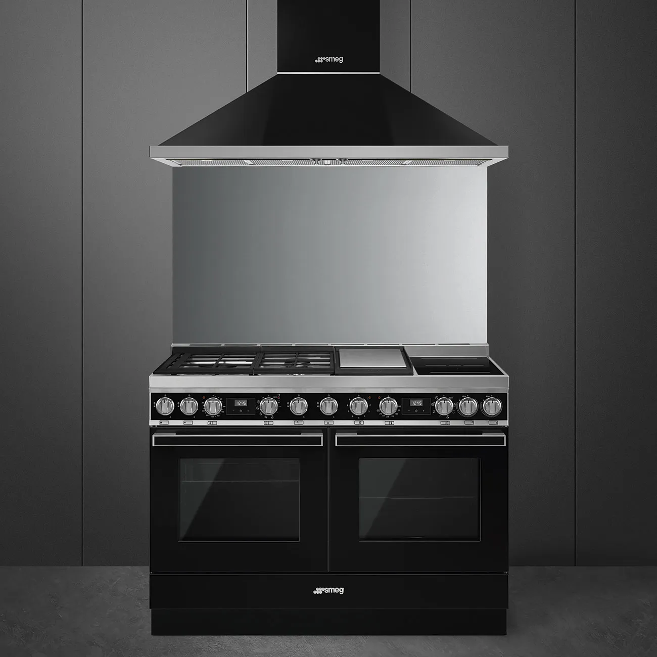 SMEG תנור משולב דו תאי 120 ס"מ עם כיריים גז+אינדוקציה ניקוי פירוליטי ובישול באדים צבע שחור תוצרת SMEG דגם CPF120IGMPBL — תמונה 2