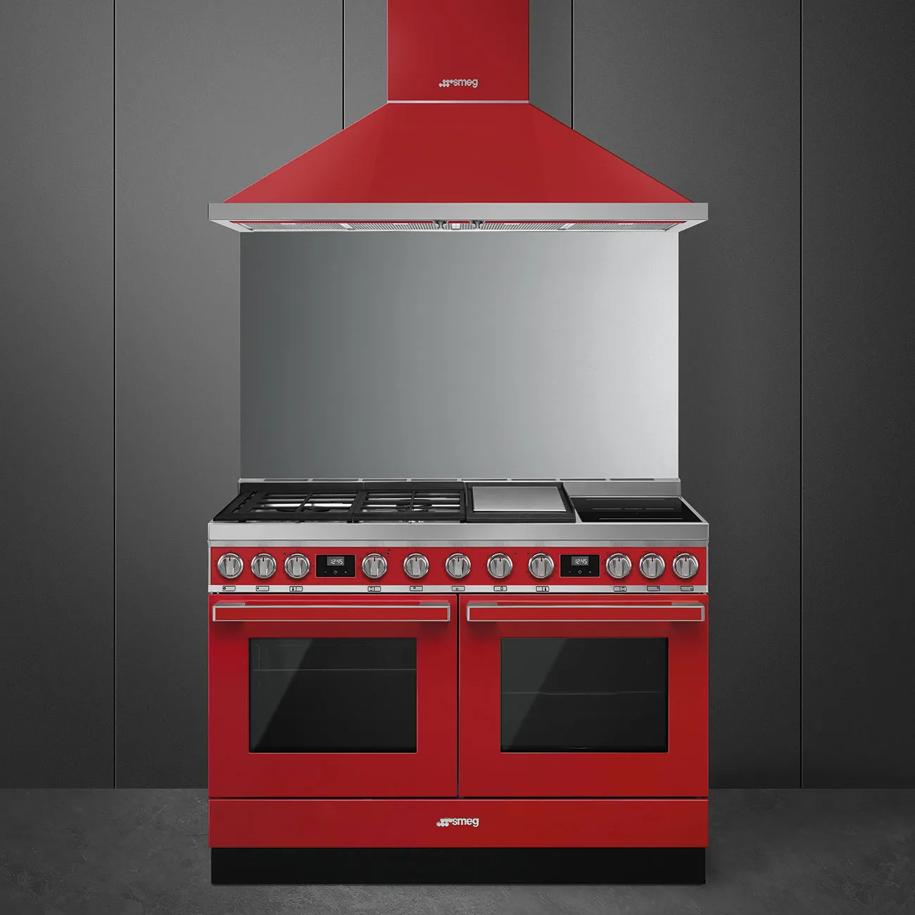 SMEG תנור משולב דו תאי 120 ס"מ עם כיריים גז+אינדוקציה ניקוי פירוליטי ובישול באדים צבע אדום תוצרת SMEG דגם CPF120IGMPR — תמונה 2