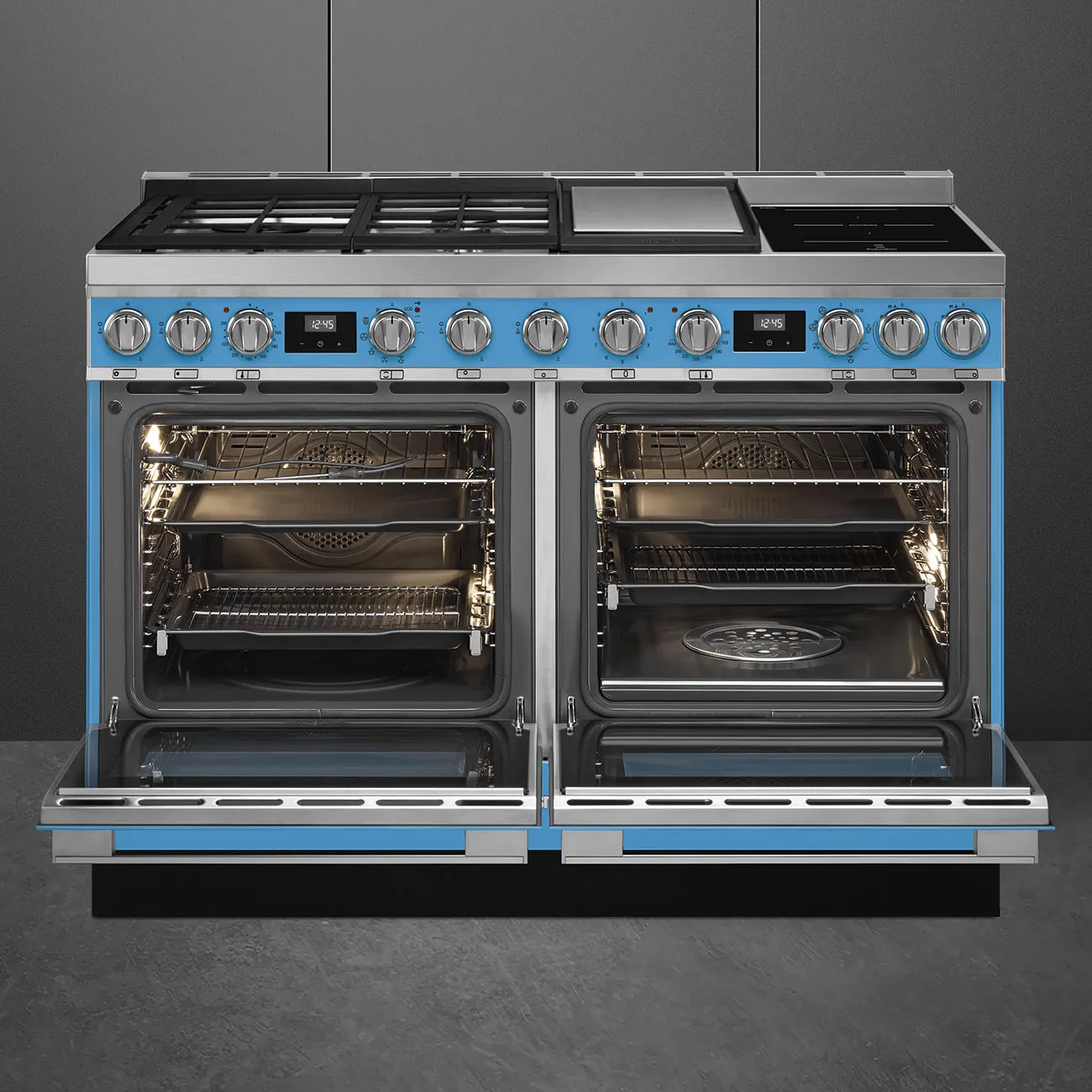 SMEG תנור משולב דו תאי 120 ס"מ עם כיריים גז+אינדוקציה ניקוי פירוליטי ובישול באדים צבע טורקיז תוצרת SMEG דגם CPF120IGMPT — תמונה 2