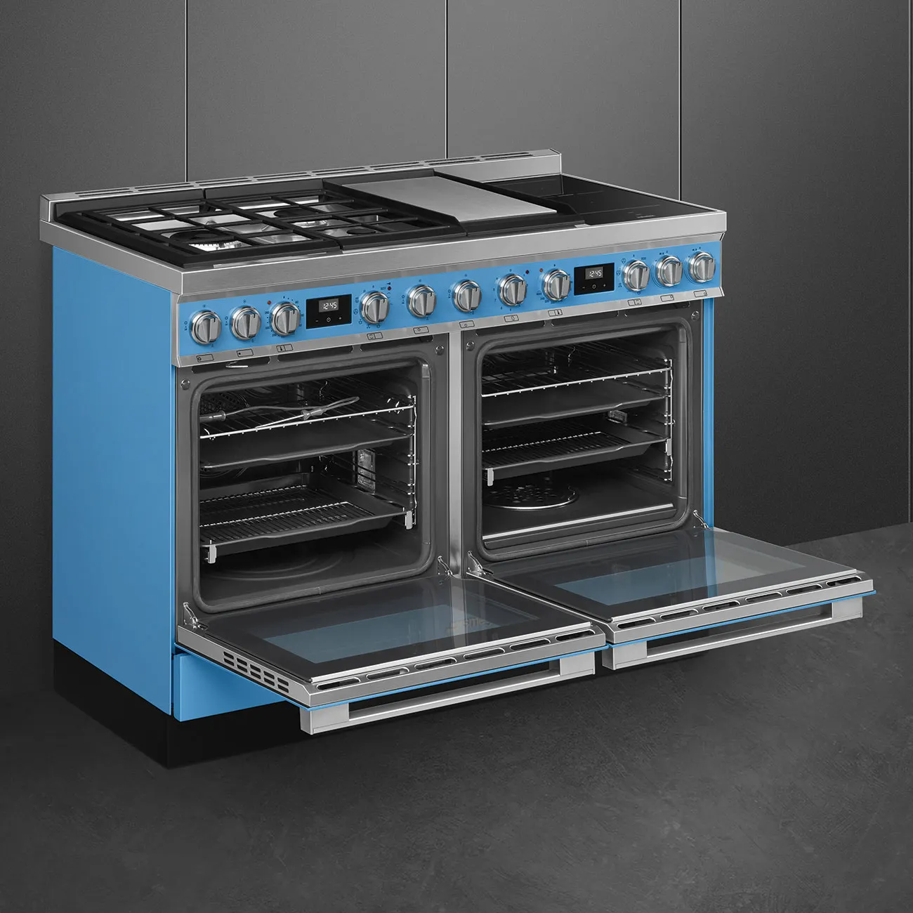 SMEG תנור משולב דו תאי 120 ס"מ עם כיריים גז+אינדוקציה ניקוי פירוליטי ובישול באדים צבע טורקיז תוצרת SMEG דגם CPF120IGMPT — תמונה 3