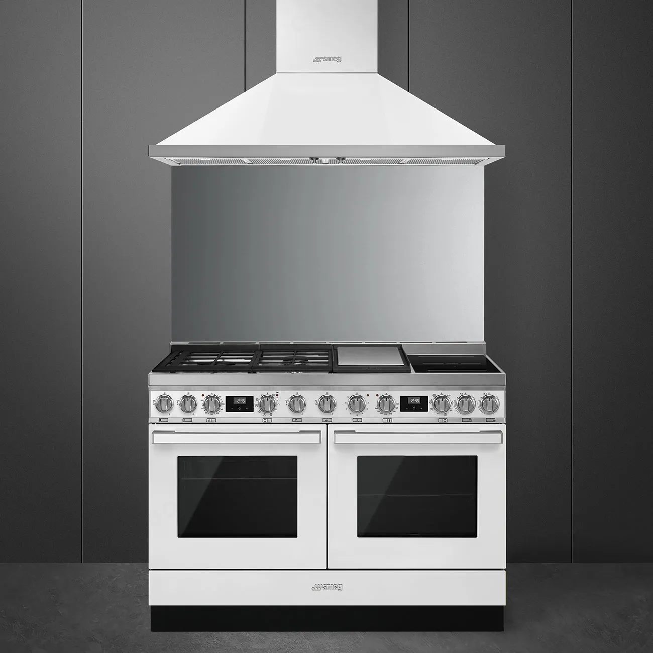 SMEG תנור משולב דו תאי 120 ס"מ עם כיריים גז+אינדוקציה ניקוי פירוליטי ובישול באדים צבע לבן תוצרת SMEG דגם CPF120IGMPWH — תמונה 2