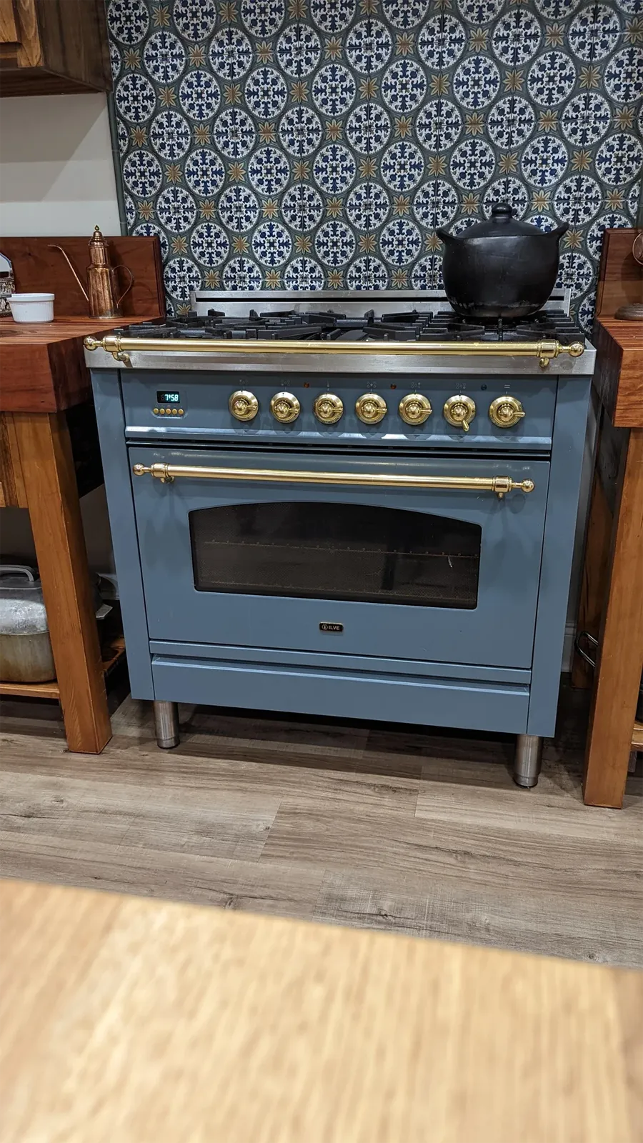 ILVE תנור משולב כיריים 90 ס"מ אפייה עם לחות גימור כחול אפור סדרת Nostalgie מבית ILVE דגם P09N Blue Gray — תמונה 2