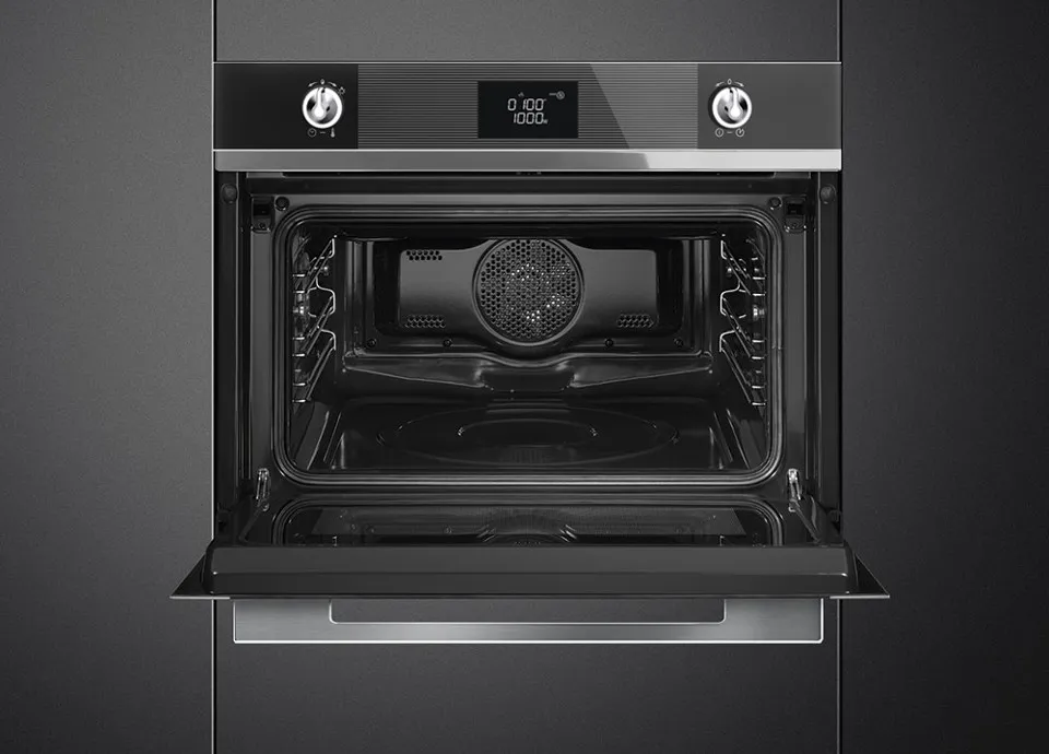 SMEG תנור בנוי משולב מיקרוגל 45 ס"מ שחור מלא סדרת Linea תוצרת SMEG דגם SF4101MCNO — תמונה 2