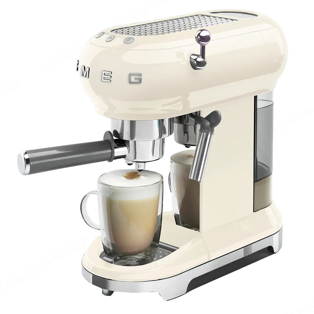 SMEG מכונת קפה מקצועית כולל מקצף חלב בצבע שמנת מסדרת 50's Retro Style,תוצרת SMEG דגם ECF01RDEU — תמונה 3