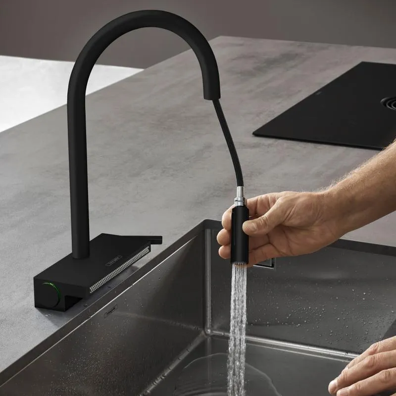 HANSGROHE ברז מטבח נשלף 170 מ"מ עם 3 מצבים מבית HANSGROHE גרמניה דגם AQUNO SELECT שחור מט — תמונה 6