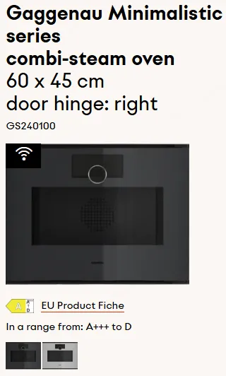 תנור אידוי 45 ס"מ 2 מיכלי מים משולב טורבו וגריל דלת צד גימור Onyx סדרת Minimalistic תוצרת GAGGENAU דגם GS240100