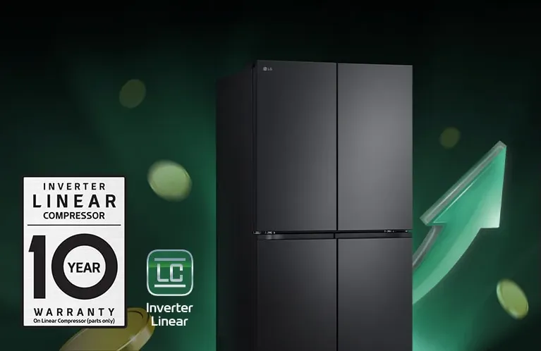 מקרר 4 דלתות 90 ס"מ 872 ליטר מנוע Inverter גימור פלדה שחורה יוקרתי מבית LG דגם GR-929B
