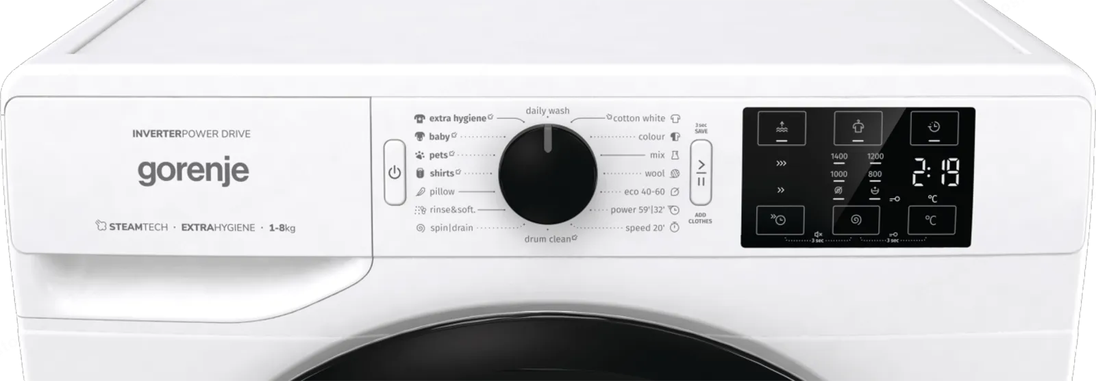 Gorenje מכונת כביסה 9 ק"ג 1400 סל"ד תכנית קיטור מנוע אינוורטר תוצרת Gorenje דגם WNEI94AS — תמונה 10