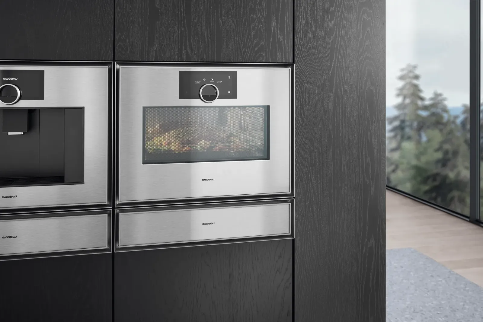 GAGGENAU תנור אידוי 45 ס"מ עם הזנת מים משולב טורבו וגריל דלת צד  נירוסטה בציפוי זכוכית מעושנת סדרת Expressive תוצרת GAGGENAU דגם GS470120 — תמונה 10
