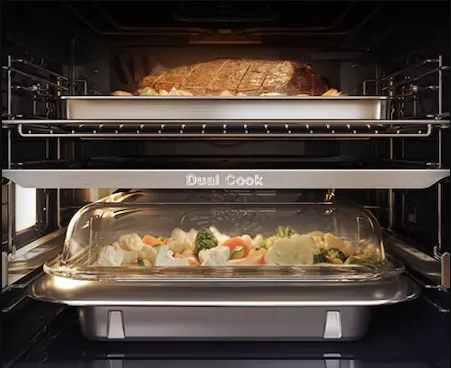 תנור אידוי Dual cook Full steam פירוליטי 60 ס"מ AIRFRY בעיצוב יוקרתי עם מצלמת AI פתיחה חשמלית ללא ידית תוצרת Samsung דגם NV7B7997AAK 