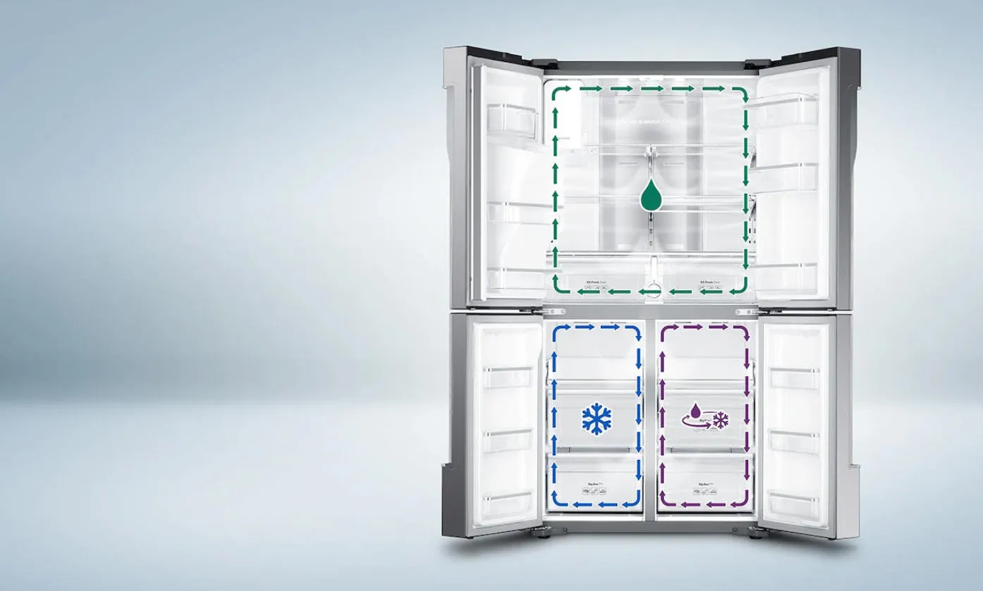 Samsung מקרר 4 דלתות בטכנולוגיית Triple Cooling 700 ליטר צבע אפור תוצרת Samsung דגם RF60J9000SL/ML — תמונה 4