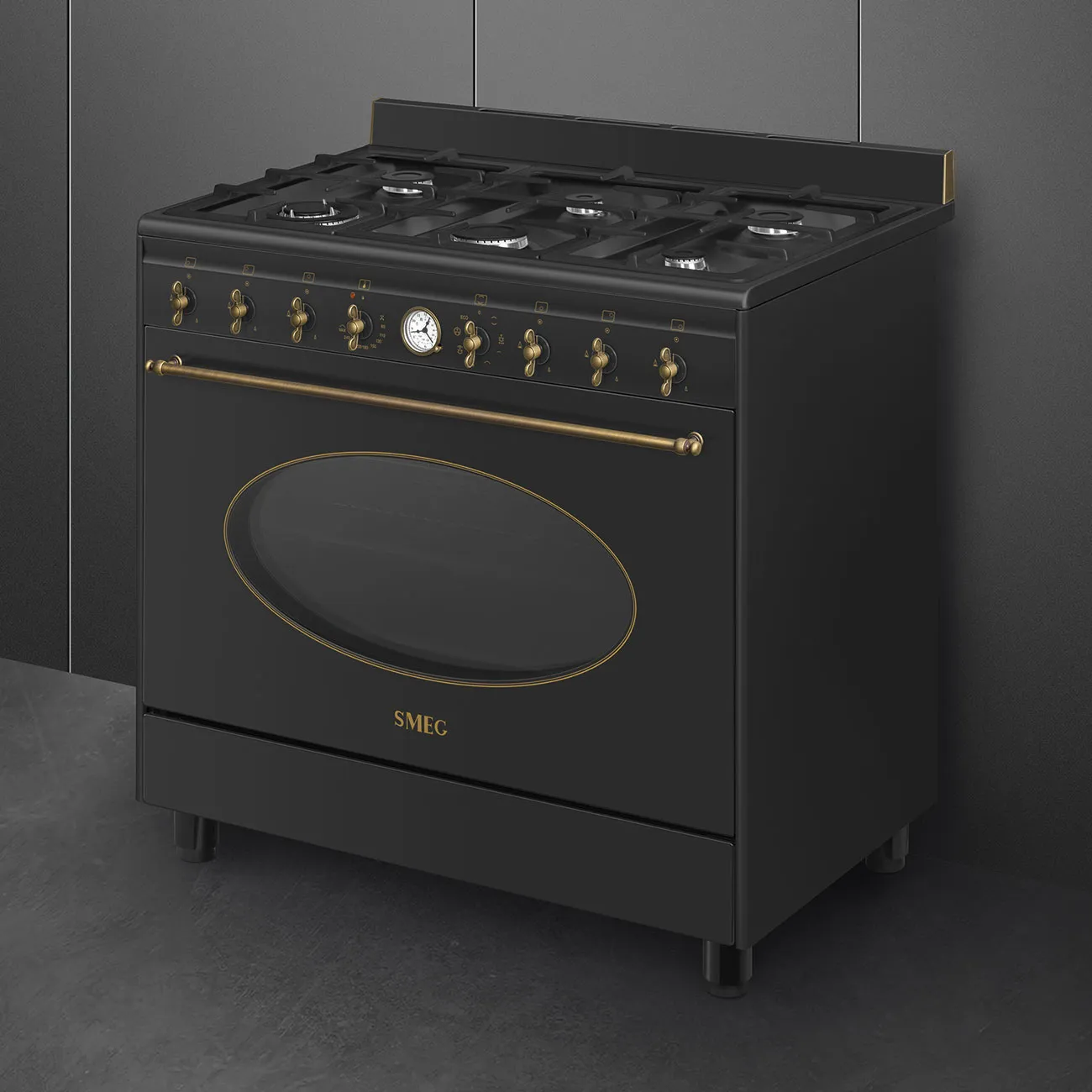 SMEG תנור משולב כיריים גז 90 ס"מ 6 מבערים ניקוי באדים גימור שחור גרפיט תוצרת SMEG דגם CO90GMA9 — תמונה 2