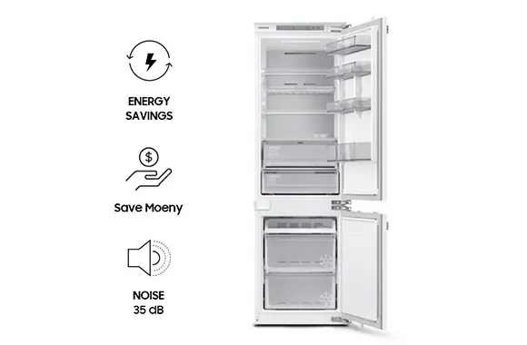 מקפיא אינטגרלי גמיש 60 ס"מ 220 ליטר Digital Inverter מצב שבת NO FROST תוצרת Samsung דגם BRZ227205WW
