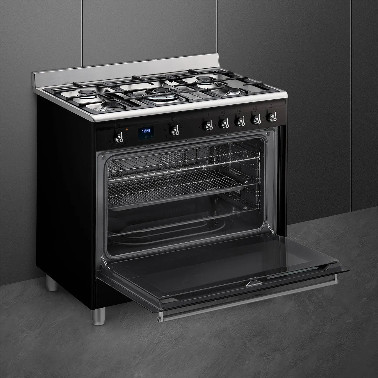 SMEG תנור משולב 90 ס"מ 5 מבערים ניקוי באדים גימור שחור לכה מבריק תוצרת SMEG דגם SSA91MABL2 — תמונה 4