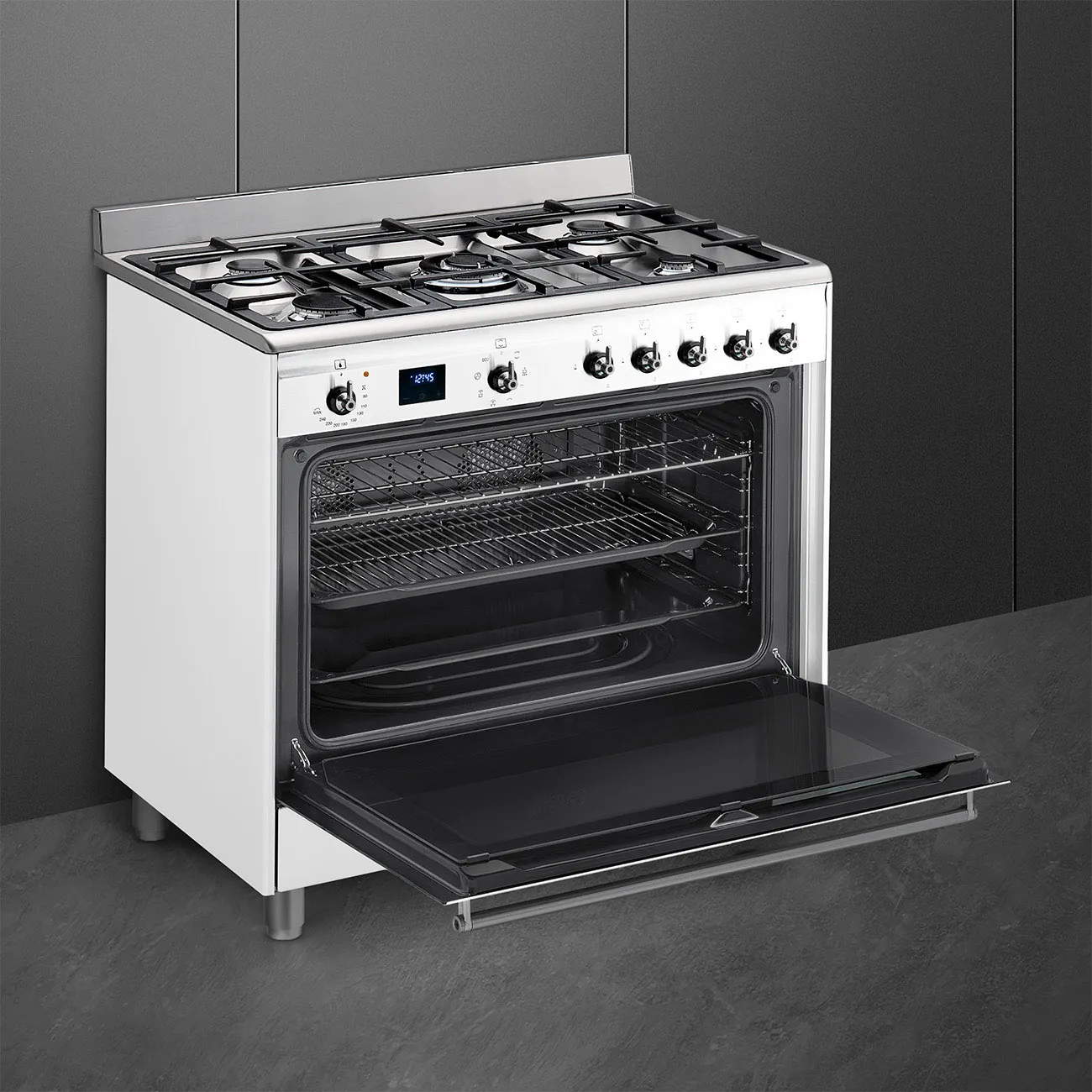 SMEG תנור משולב 90 ס"מ 5 מבערים ניקוי באדים גימור לבן תוצרת SMEG דגם SSA91MAWH2 — תמונה 4