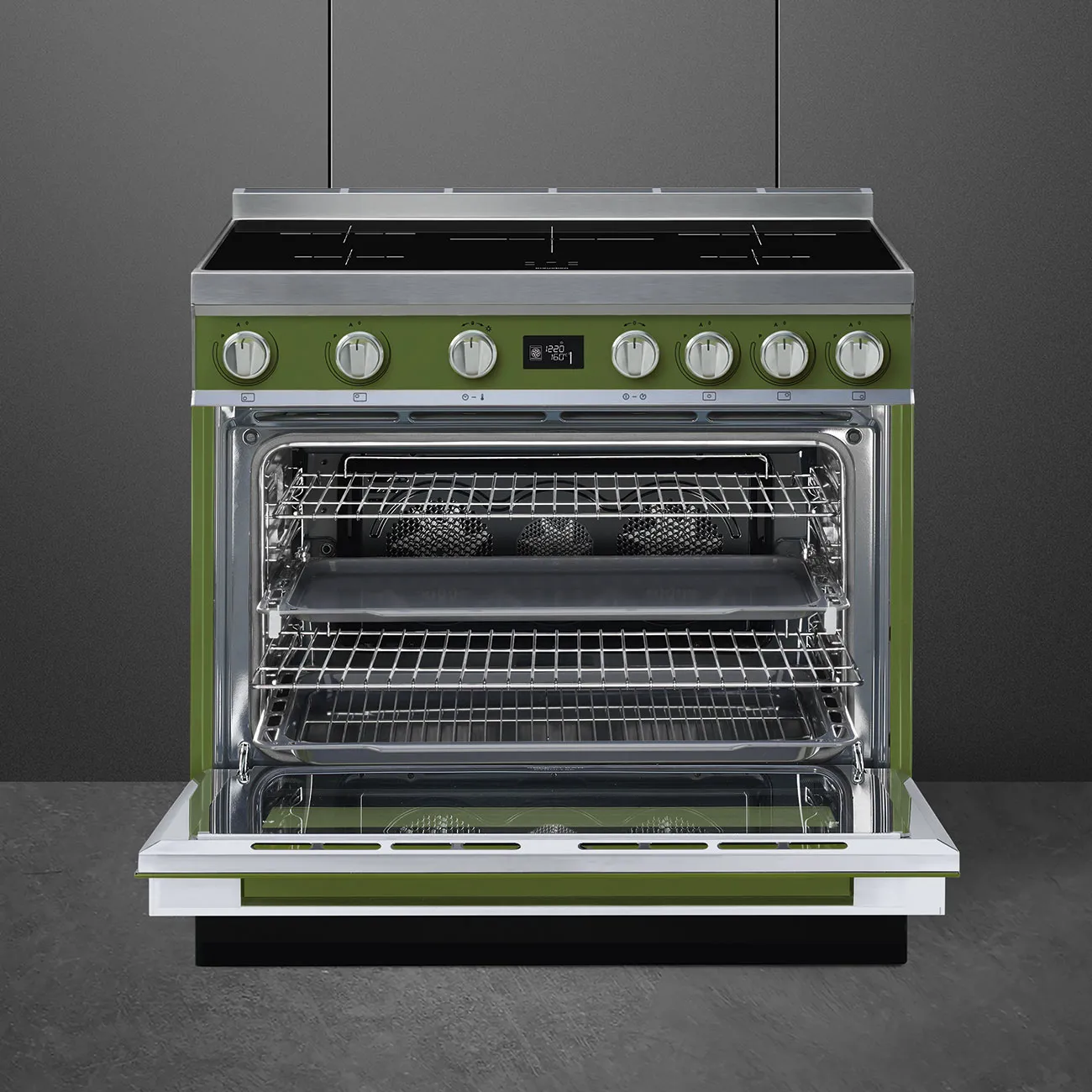 SMEG תנור פירוליטי משולב עם כיריים אינדוקציה מסדרת PORTOFINO בצבע ירוק זית תוצרת SMEG דגם CPF9IPOG — תמונה 10