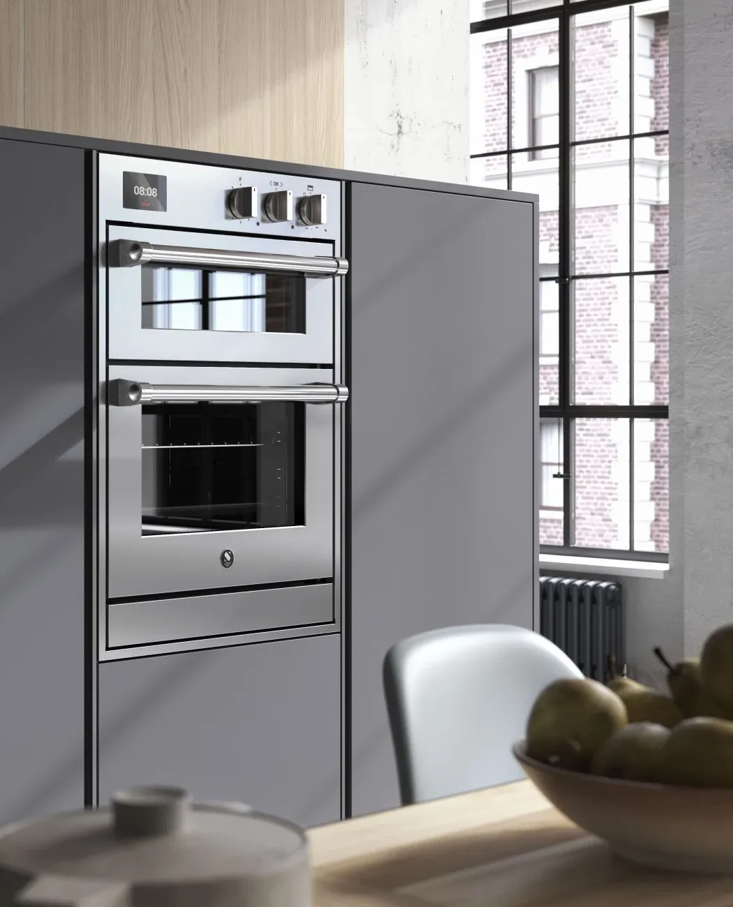 תנור בנוי דו תאי 60 ס"מ COMBISTEAM גימור תכלת תוצרת Steel דגם GENESI 60X90 CELESTE