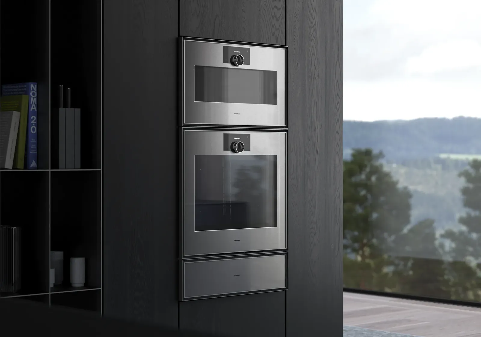 GAGGENAU תנור אידוי 76 ס"מ עם הזנת מים משולב טורבו וגריל דלת צד נירוסטה בציפוי זכוכית מעושנת סדרת Expressive תוצרת GAGGENAU דגם GS481120 — תמונה 5