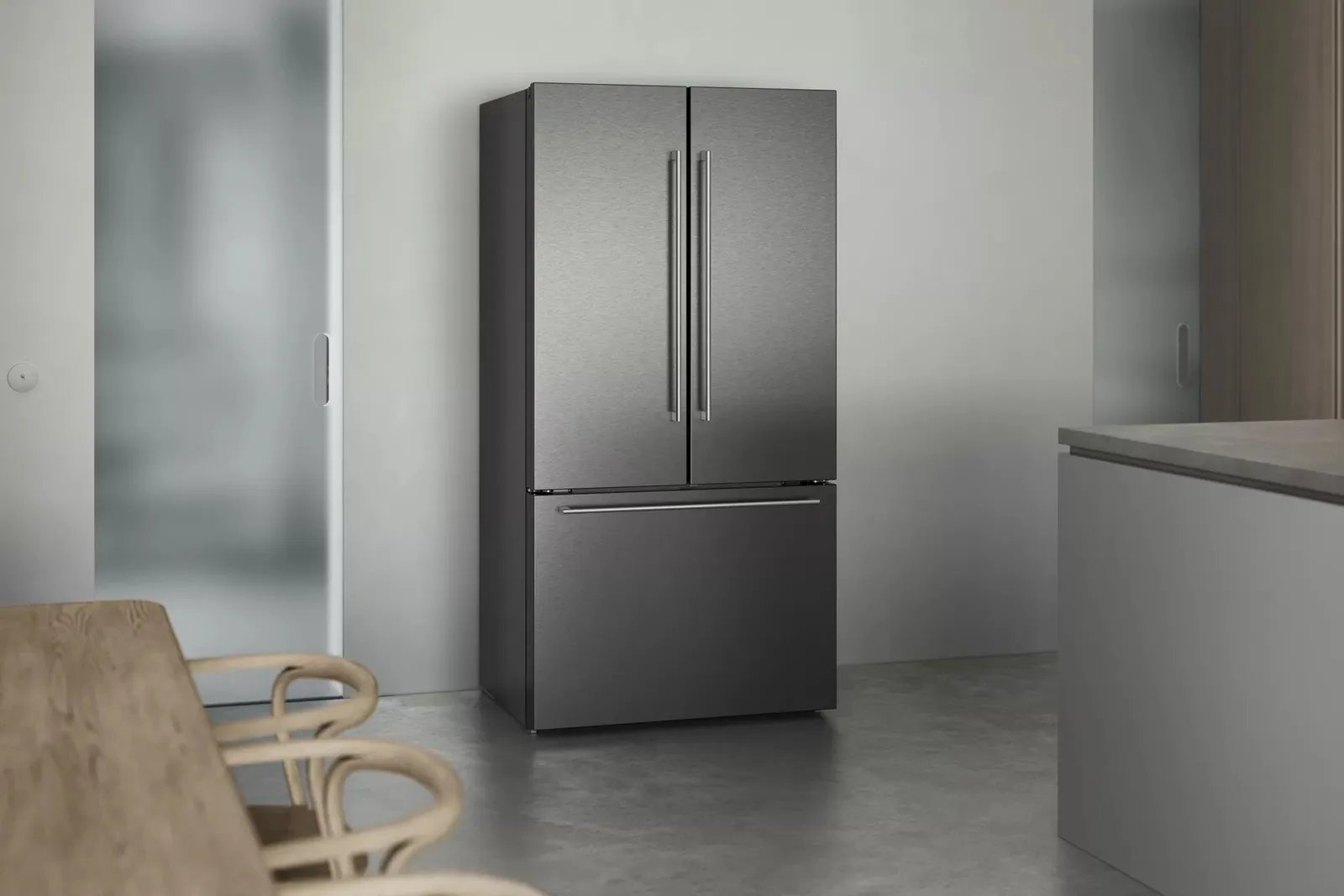 GAGGENAU מקרר מקפיא תחתון 90 ס"מ 3 דלתות יצרן מים וקרח פנימי גימור נירוסטה מושחרת תוצרת GAGGENAU דגם RY295350 — תמונה 3