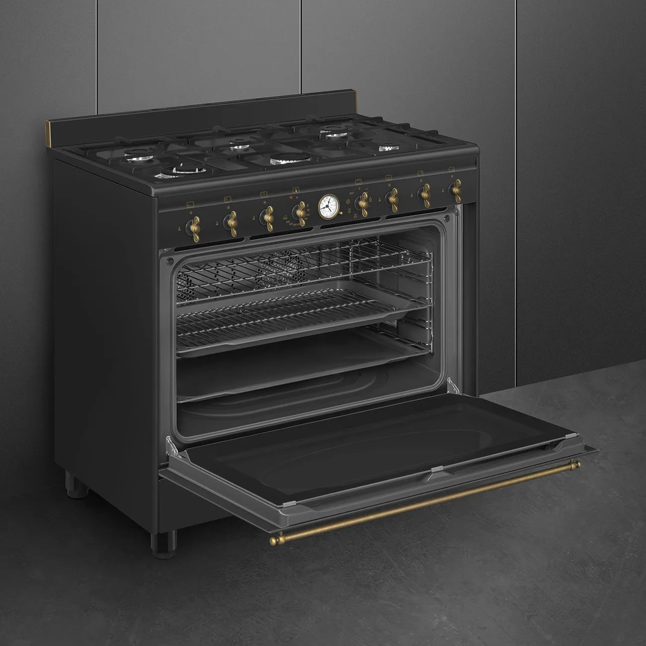 SMEG תנור משולב כיריים גז 90 ס"מ 6 מבערים ניקוי באדים גימור שחור גרפיט תוצרת SMEG דגם CO90GMA9 — תמונה 3
