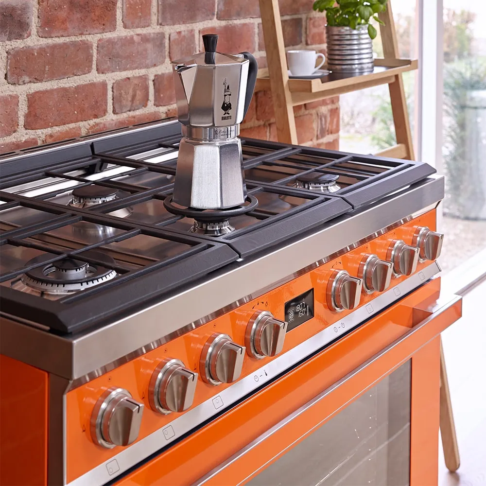 SMEG תנור משולב כיריים גז 90 ס"מ פירוליטי סדרת PORTOFINO זכוכית בגימור כתום תוצרת SMEG דגם CPF9GPOR — תמונה 6