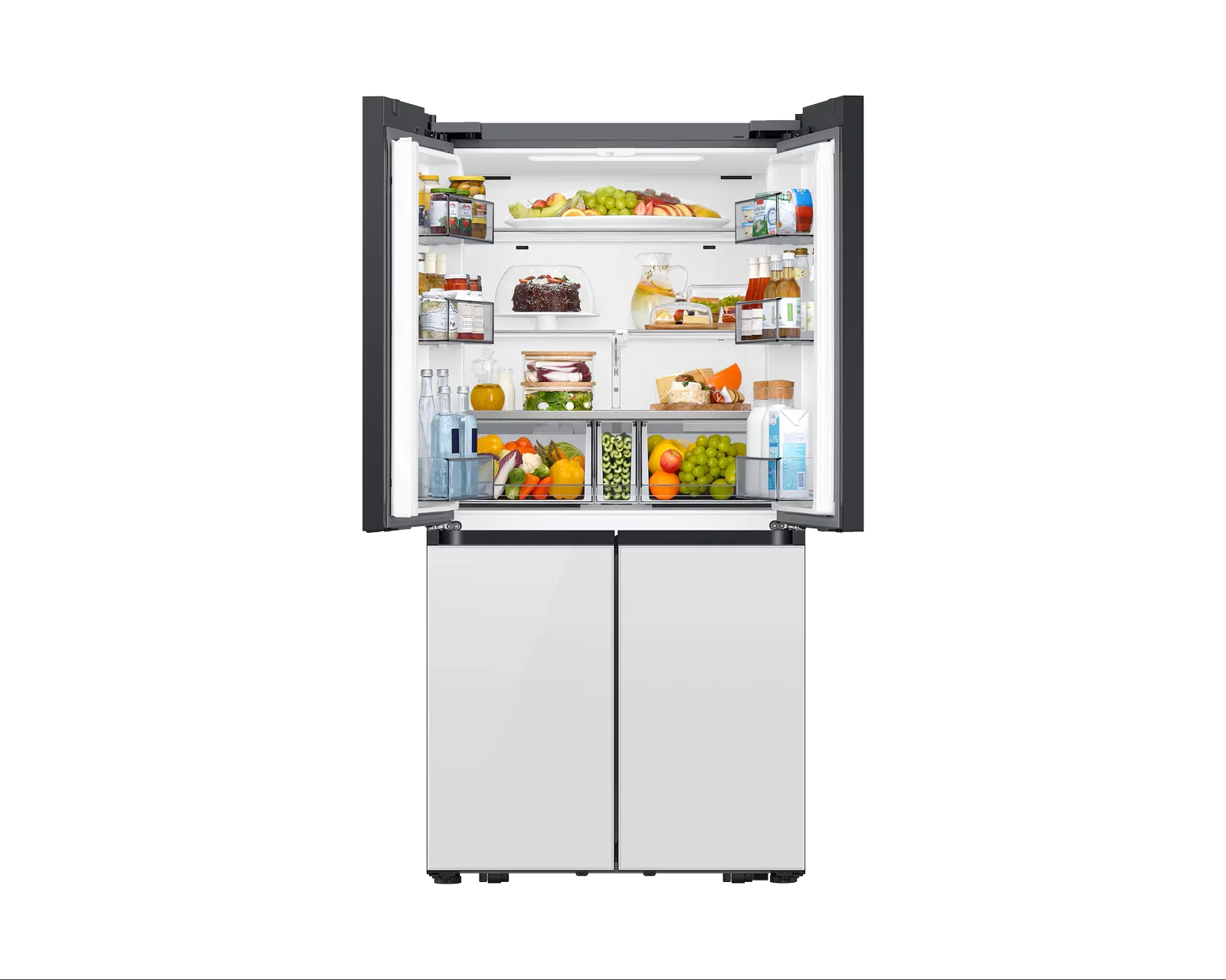 Samsung מקרר 4 דלתות 90 ס"מ קו אפס 648 ליטר מצב שבת גימור זכוכית לבן פנינה סדרת Bespoke תוצרת Samsung דגם RM70F63REW — תמונה 14