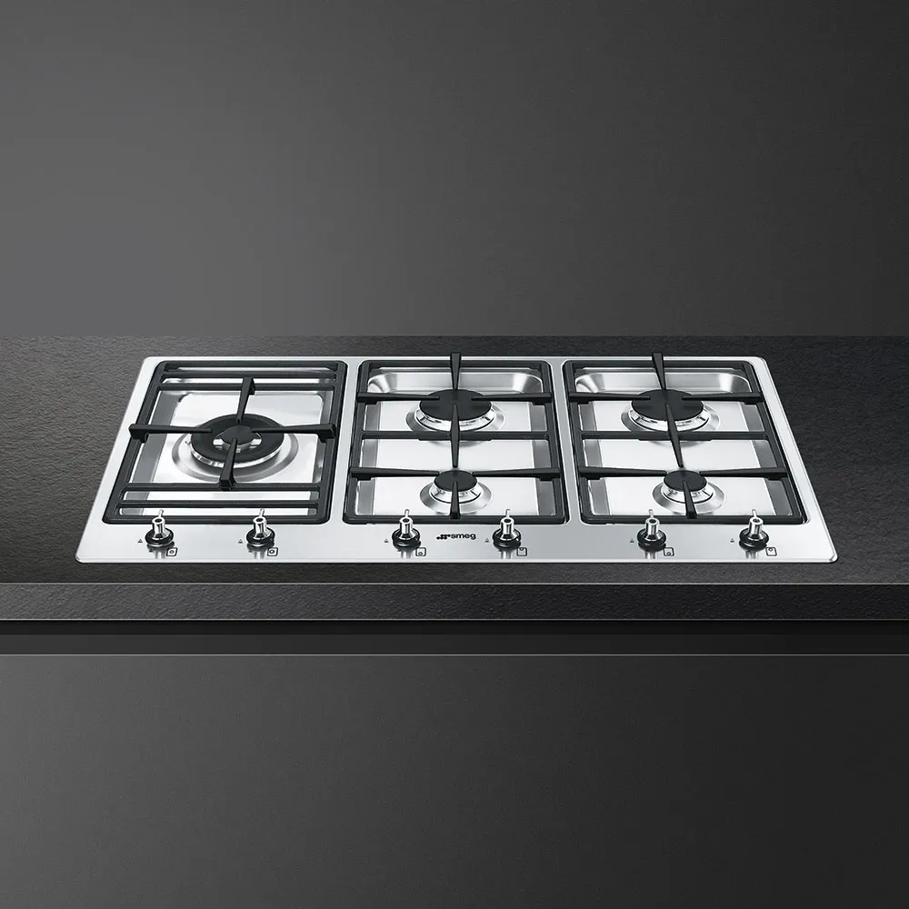 SMEG כיריים גז 90 ס"מ 5 מבערים כולל מבער ווק 5KW נירוסטה תוצרת SMEG דגם PS906-5 — תמונה 2