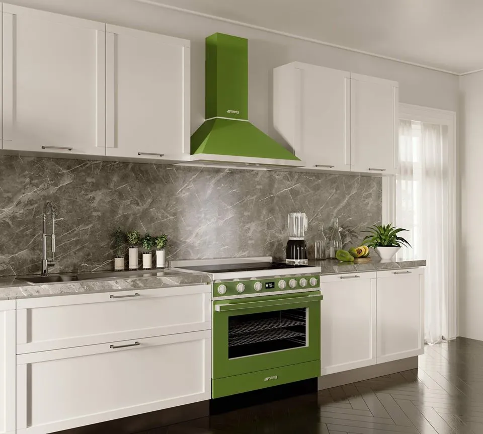 SMEG תנור משולב כיריים גז 90 ס"מ פירוליטי סדרת PORTOFINO זכוכית בגימור ירוק זית תוצרת SMEG דגם CPF9GPOG — תמונה 9