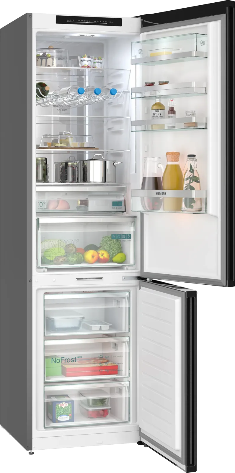 Siemens מקרר קו ארון מקפיא תחתון 120 ס"מ 726 ליטר NO FROST hyperFresh נירוסטה שחורה תוצרת Siemens דגם KG39NVXCG 120 — תמונה 2