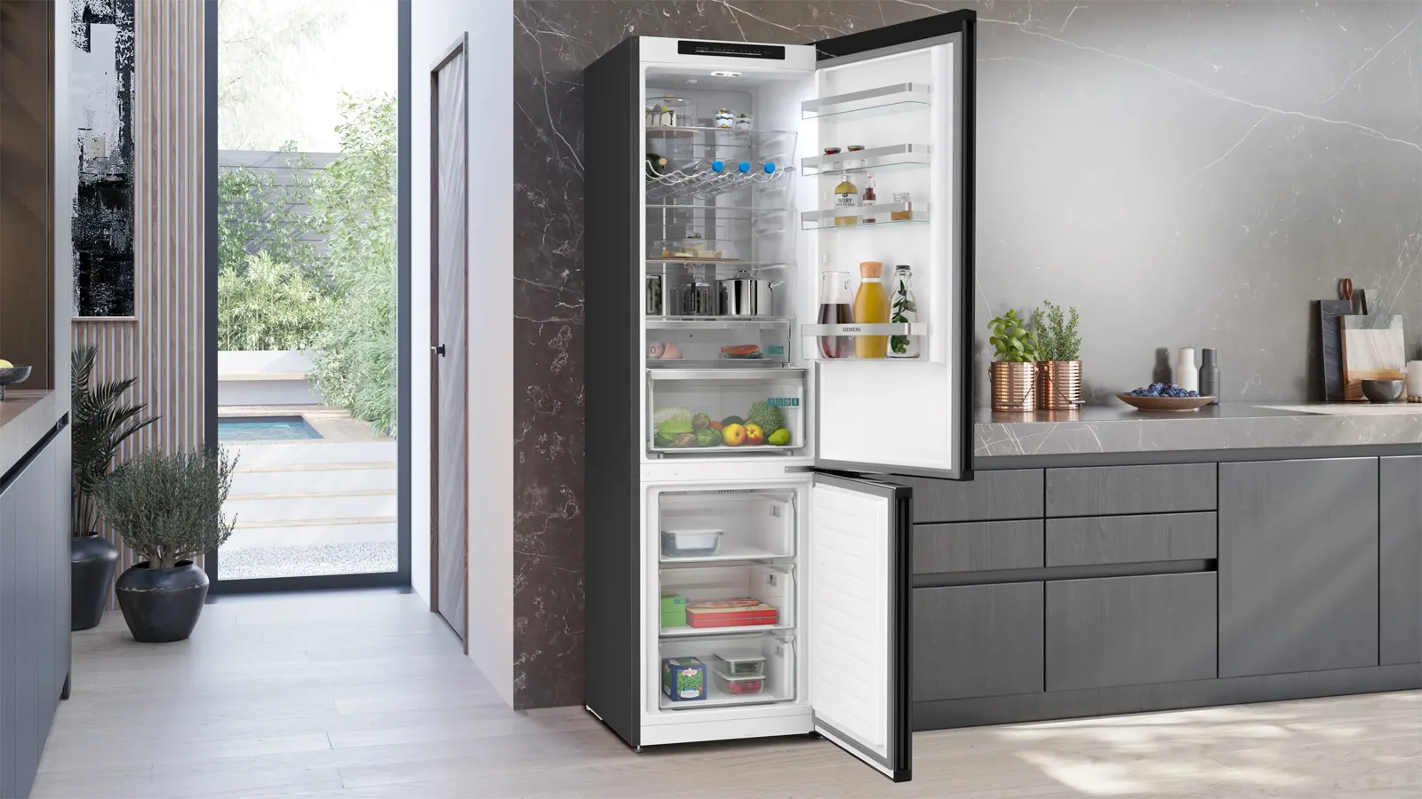 Siemens מקרר קו ארון מקפיא תחתון 120 ס"מ 726 ליטר NO FROST hyperFresh נירוסטה שחורה תוצרת Siemens דגם KG39NVXCG 120 — תמונה 10