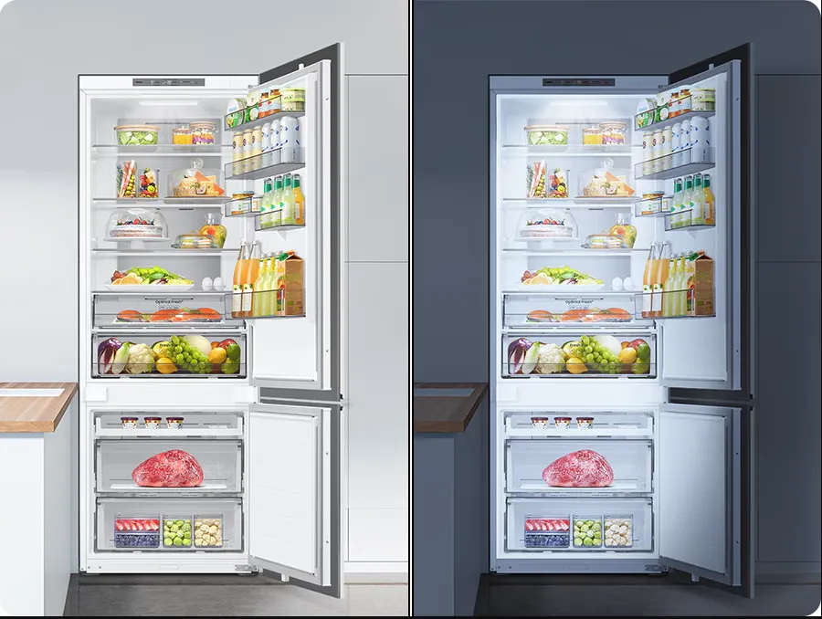 מקרר אינטגרלי 70 ס"מ מקפיא תחתון גמיש Digital Inverter דלת סליידר NO FROST מצב שבת הלכתי תוצרת Samsung דגם BRB38G705DWWM