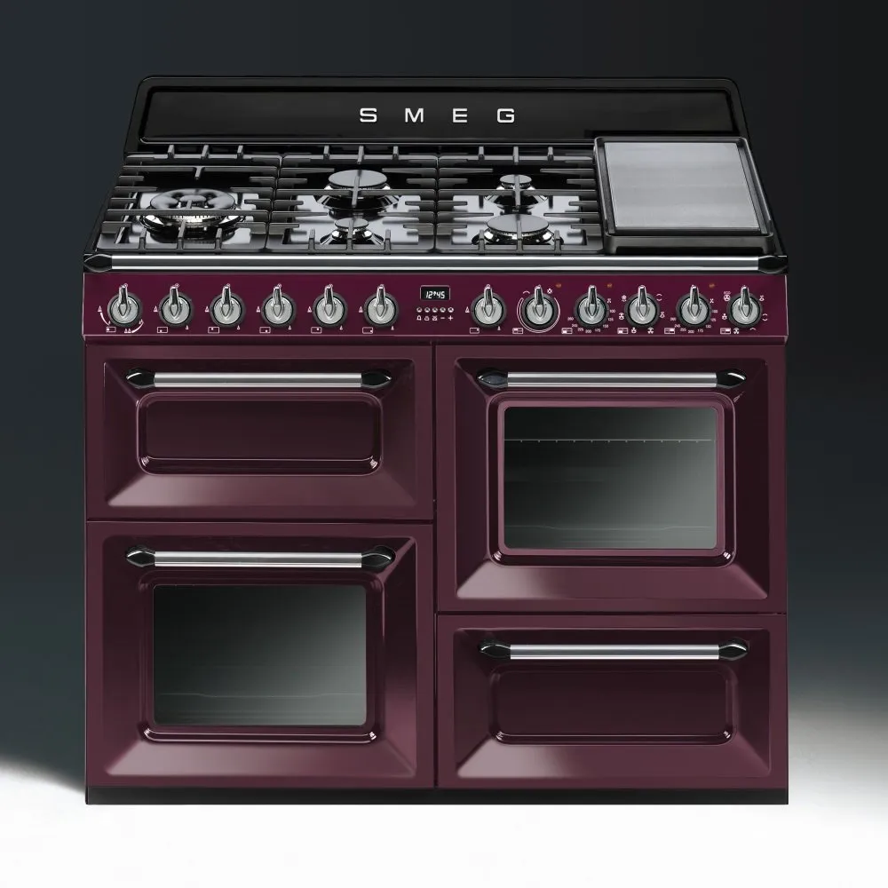 SMEG תנור משולב עם כיריים גז, 3 תאי אפיה ותא אחסון תחתון צבע אדום יין, 110 ס"מ מסדרת Victoria תוצרת SMEG דגם TR4110RWF — תמונה 2