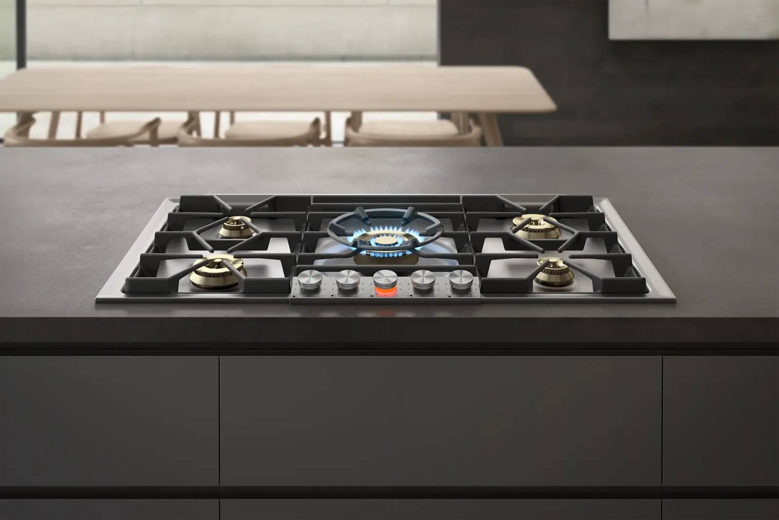 GAGGENAU כיריים גז 90 ס"מ 5 מבערי פליז כולל מבער ווק 5.8KW נירוסטה סדרה 200 תוצרת GAGGENAU דגם VG295150F — תמונה 2