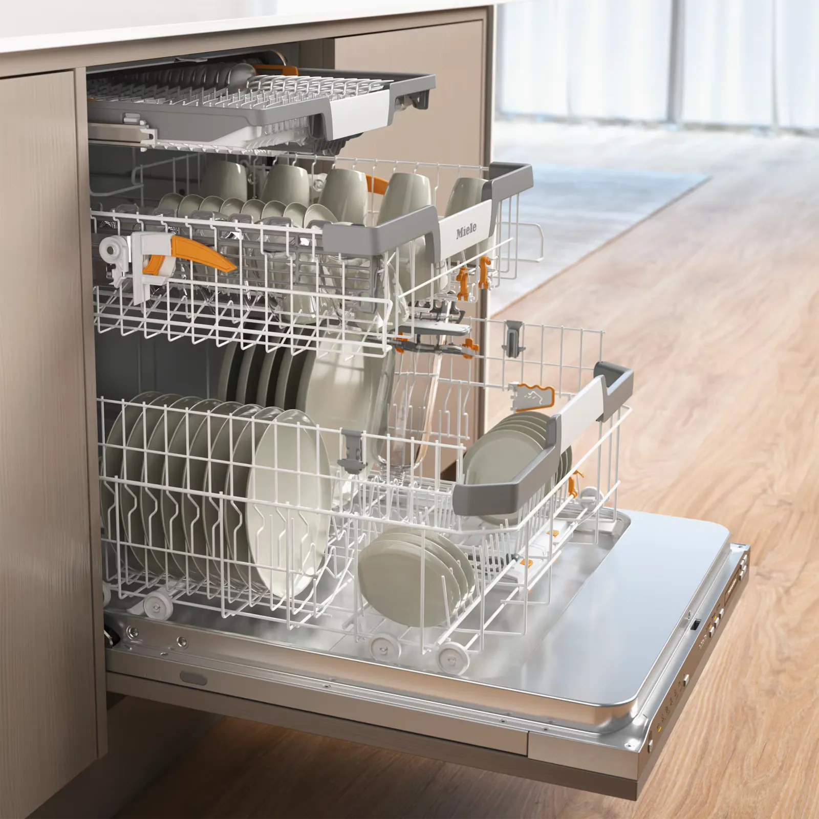 Miele מדיח כלים אינטגרלי מלא 60 ס''מ 6 ליטר פתיחה אוטומטית דלת סליידר QuickPowerWash תוצרת Miele דגם G 7380 SCVi — תמונה 12