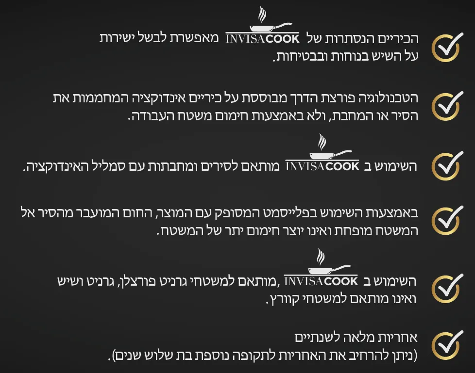 כיריים אינדוקציה נסתרות לבישול ישירות בשיש השראתי 2-5 מוקדים חיבור Wi-Fi תוצרת Invisacook USA